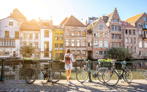 Woman traveling in Gent old town, Belgium