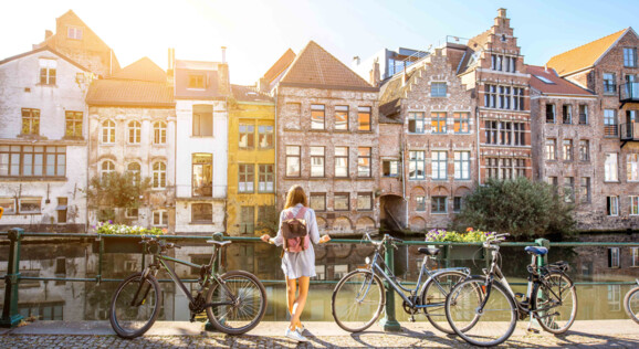 Woman traveling in Gent old town, Belgium